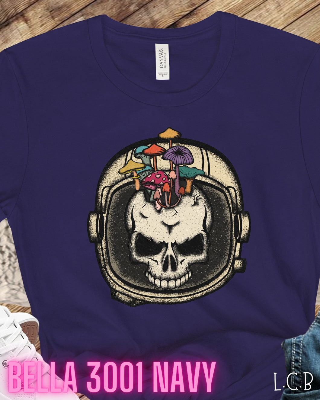 Skull Mushrooms Helmet Navy Unisex T-Shirt