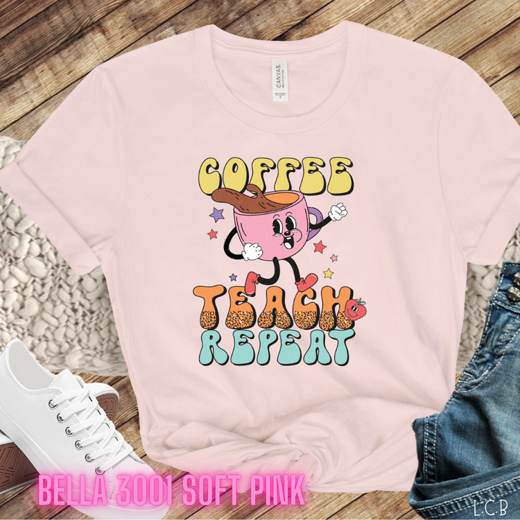 Coffee Teach Repeat Soft Pink Unisex T-Shirt